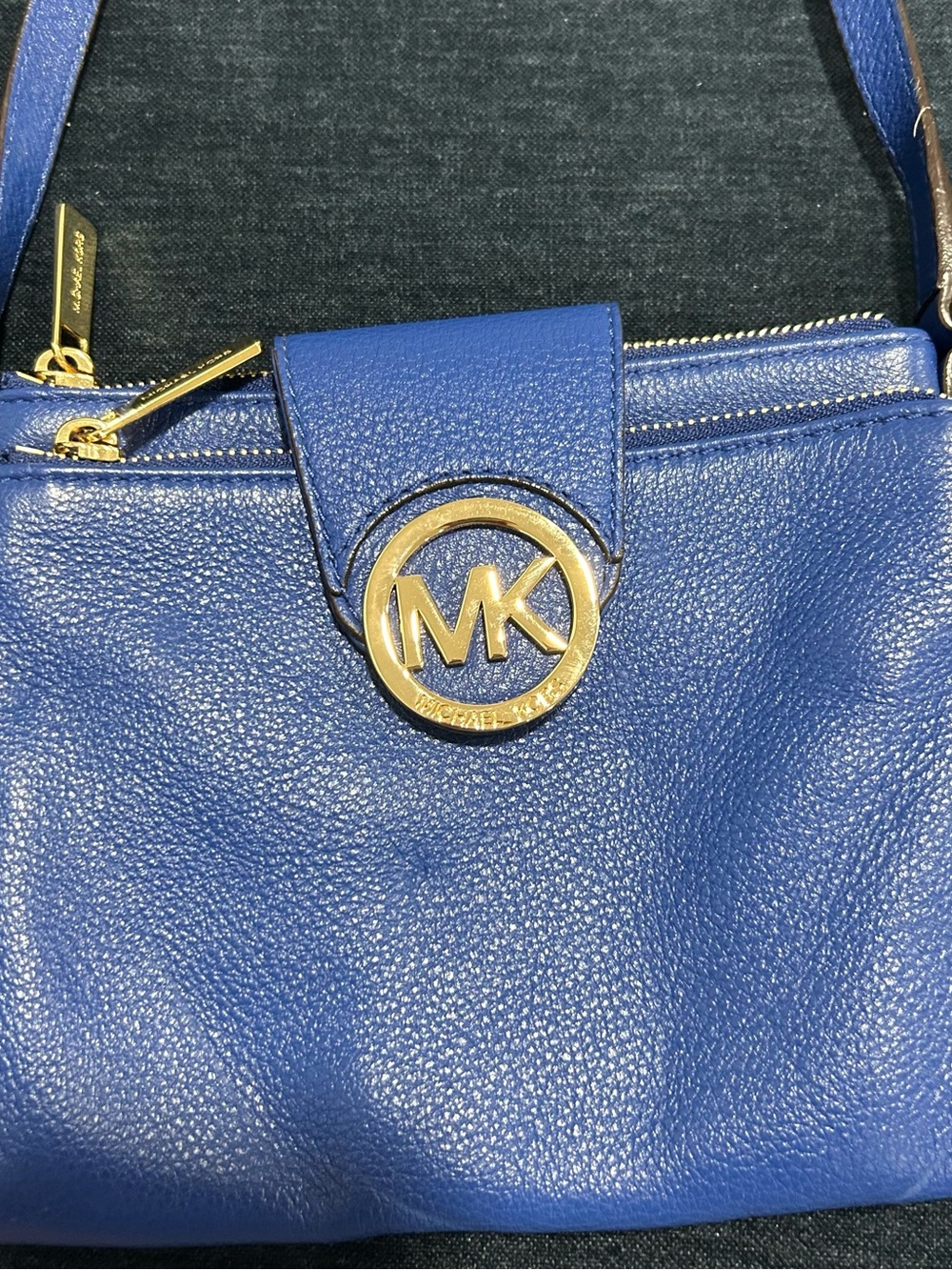 Michael Kors Royal Blue Pebbled Leather MK Medallion Crossbody